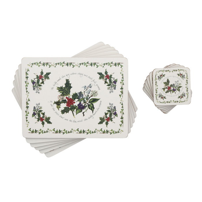 Portmeirion The Holly and The Ivy 12 Piece Coaster and Cork Placemat